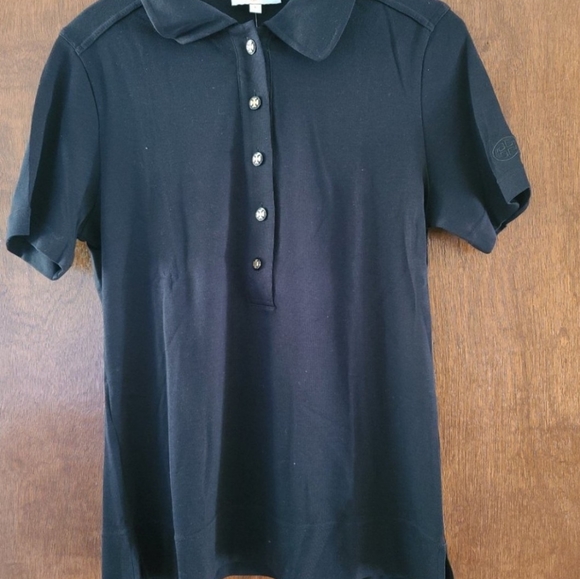 Tory Burch - Black Button Short Sleeve Polo Shirt - size: L - Picture 1 of 6